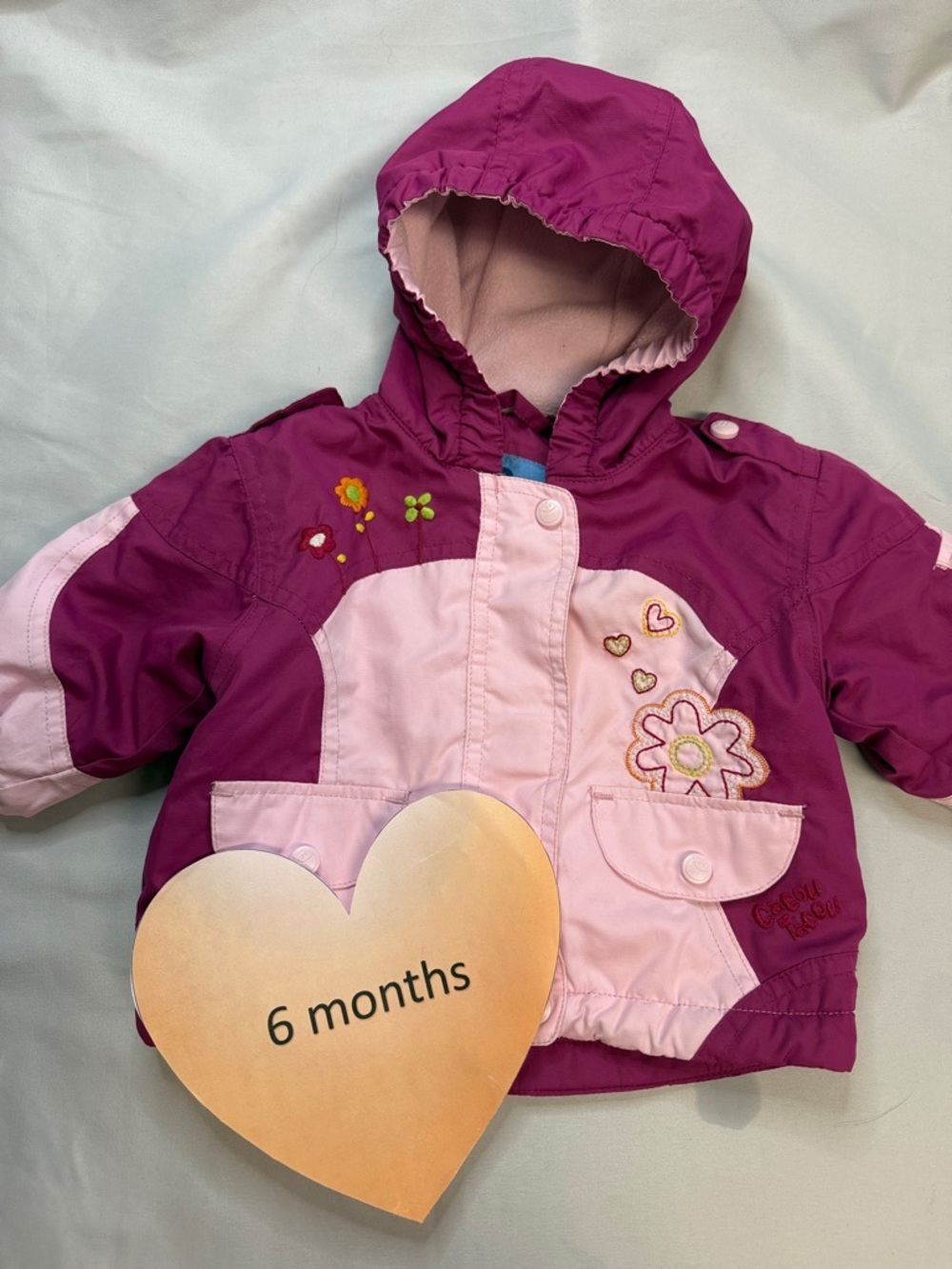 Infant Hooded Puffer Jacket in Magenta & Light Pink - 6 Months